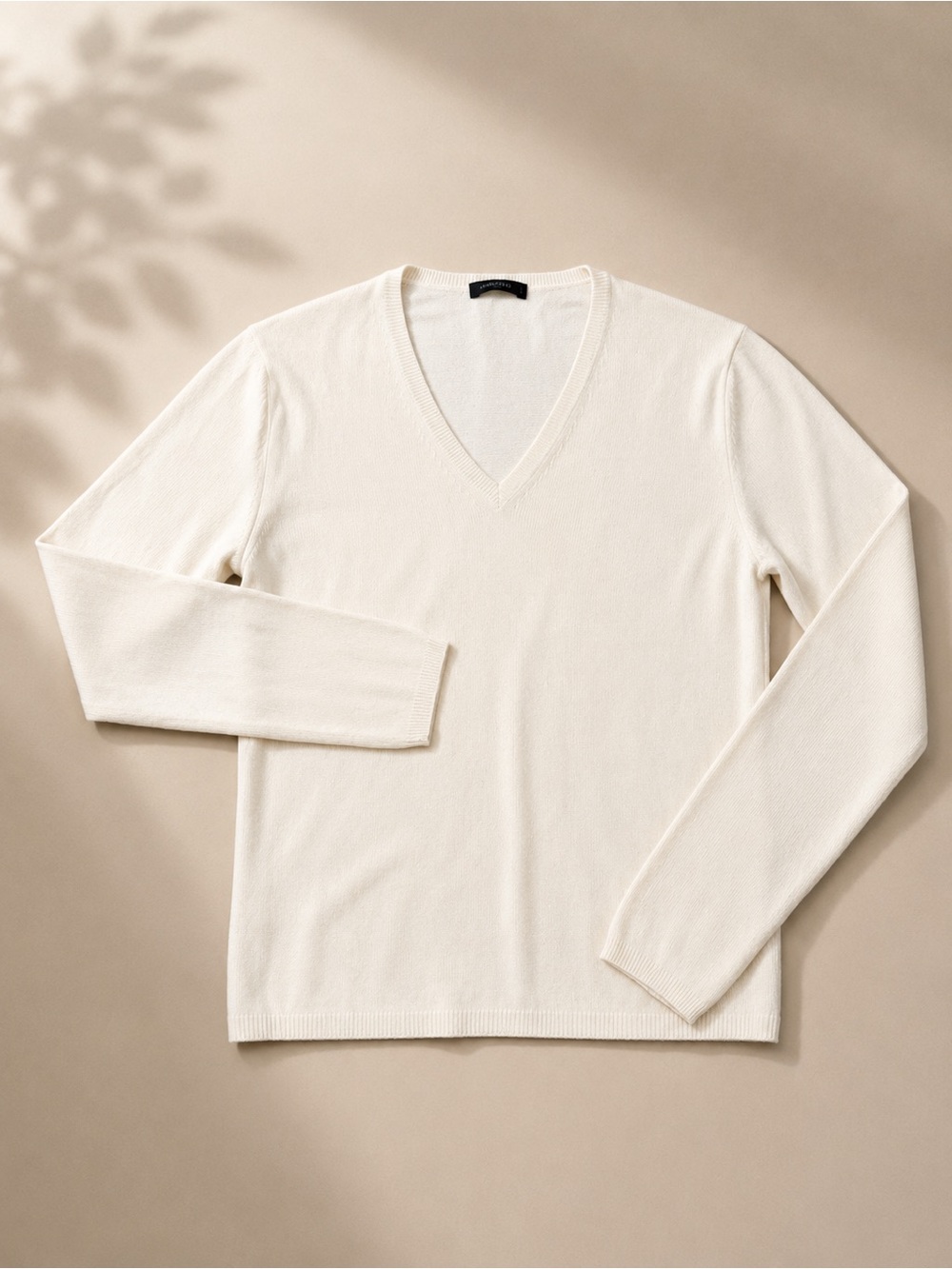 Manrico 100% Cashmere V Neck Sweater Cream Luxury Knit Size S
